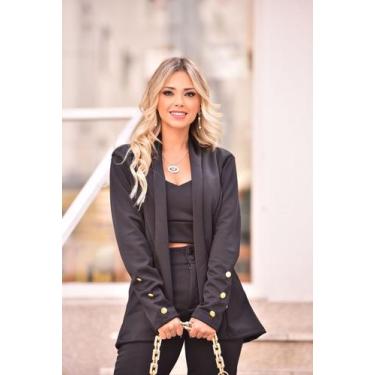 Imagem de Blazer alfaiataria feminino luxo - MCLUBE, Preto, GG