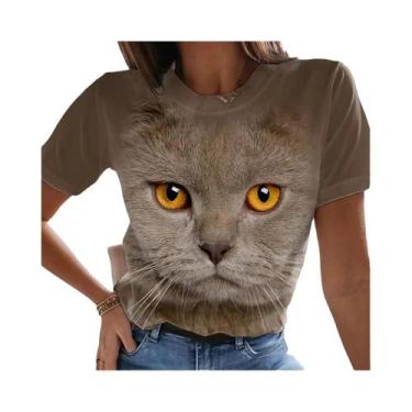 Imagem de Camiseta Feminina Plus Size com Estampa 3D de Gato Kawaii - Estilo Har