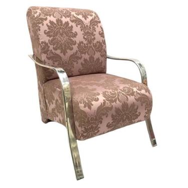 Imagem de Poltrona Elis Braço Cromado Jacquard Rosa Retro  - Sua Casa Decor