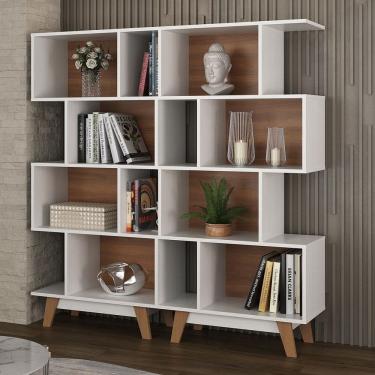 Imagem de Estante para Livros 8 Nichos Branco/Nogal Cj-007 - Hecol Móveis