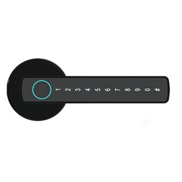 Imagem de Fechadura Digital Inteligente com Biometria e Senha, Maçaneta Eletrônica para Porta com Aplicativo Tuya, Controle por Celular, Cartão IC e Chave de Emergência, Fácil de Instalar (Preto)