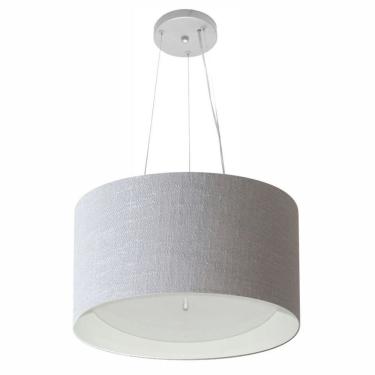 Imagem de Lustre Pendente Cilíndrico Md-4319 Cúpula Forrada em Tecido 40x25cm Rustico Cinza / Branco - Bivolt
