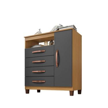 Imagem de Cômoda Sapateira 1 Porta 4 Gavetas Cannes Incorplac - Carvalho Americano - Grafite