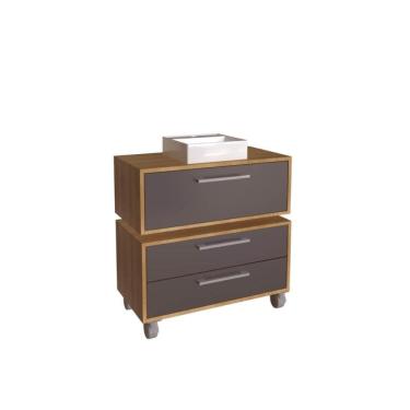 Imagem de Gabinete Suspenso 80cm Alice Mel Grafite Balcão Cuba Branca 2 Gavetas Com 1 Basculante Para Banheiro