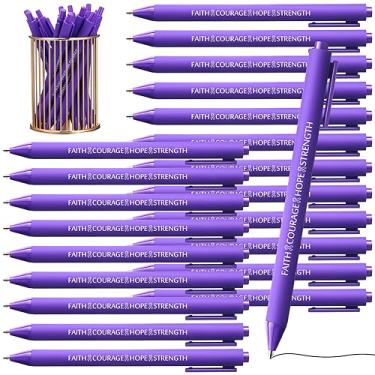 Imagem de Ireer 100 peças de fita roxa de conscientização caneta de conscientização a granel de câncer de mama a granel tinta preta produtos de conscientização do lúpus conscientização fonêmica canetas esferográficas de fita retrátil para eventos públicos