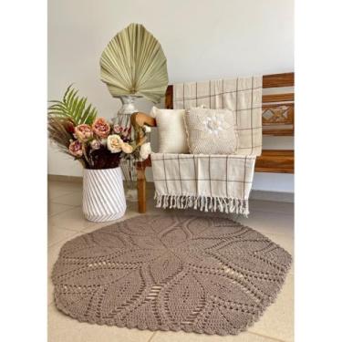 Imagem de Tapete P 1,10m Folha De Café Crochê Artesanal (Café com leite)