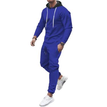 Imagem de Fatos De Treino Masculinos Outono Com Cordão Terno Esportivo Fitness Jogging Suit Cor Sólida Hoos Sports Jackets, O-Royal Blue1, XXL
