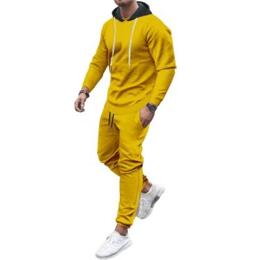 Imagem de Fatos De Treino Masculinos Outono Com Cordão Terno Esportivo Fitness Jogging Suit Cor Sólida Hoos Sports Jackets, H-Yellow1, 3XL