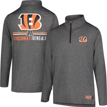 Imagem de Ultra Game Camiseta masculina NFL de manga comprida com zíper de um quarto macio e absorção de umidade, Cincinnati Bengals, cinza-carvão, 2GG