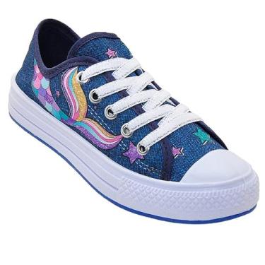 Imagem de Tênis Infantil Star De Menina Feminino Cauda De Sereia Colorido Cano Baixo (28, Jeans)