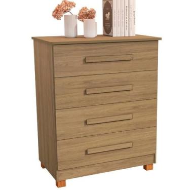 Imagem de Cômoda Gaveteiro Organizador Multiuso MDF Com 4 Gavetas Pés Madeira Sa