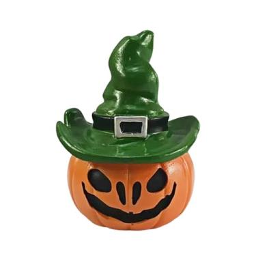 Imagem de oshhni Miniatura de abóbora, mini abóbora de resina, colecionável, paisagem, decoração de Halloween, ornamentos para jardim, área de trabalho ao ar livre, Chapéu Verde