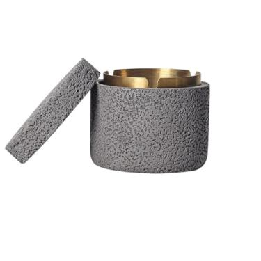 Imagem de Cinzeiro de concreto com tampa Cinzeiro de mesa de aço inoxidável cinzeiro de cimento suporte para fumar interior exterior escritório decoração de casa suporte de cinzas (cinza)