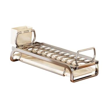 Imagem de IEUDNS Escorredor de tigelas, aço inoxidável, multiuso, escorredor de pratos com porta-talheres para cozinha e doméstica, L