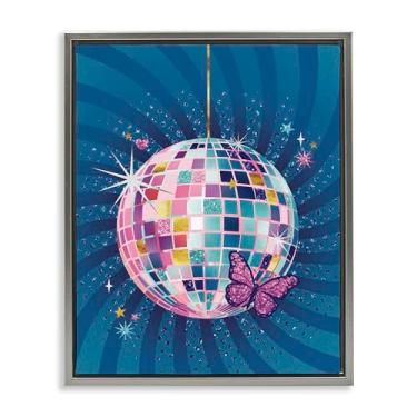 Imagem de Stupell Industries Arte de parede em tela flutuante cinza borboleta com bola de discoteca com design de Courtney Morgenstern, 53 x 43 cm
