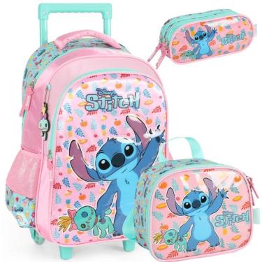 Imagem de Kit Mochila De Rodinhas Stitch Disney Luxcel Ic41552Sc Rosa