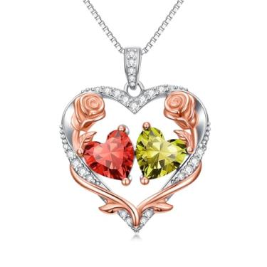Imagem de Zoeniya Colar de coração rosa, presente para mulheres, banhado a ouro branco 18 k, pedra do mês de nascimento de 12 meses, presente de aniversário e Natal para sua esposa, namorada, 25mm, base