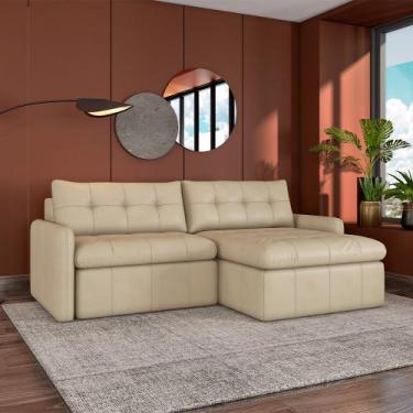 Imagem de Sofá Retrátil Bipartido Sala de Estar Belém 204cm Couro Bege G52 - Gra