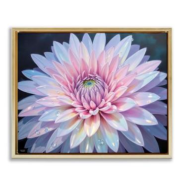 Imagem de Stupell Industries Dew Kissed Pink Chrysanthemum Gold Framed Floater Canvas Wall Art Design por Tabz Jones, 17 x 21