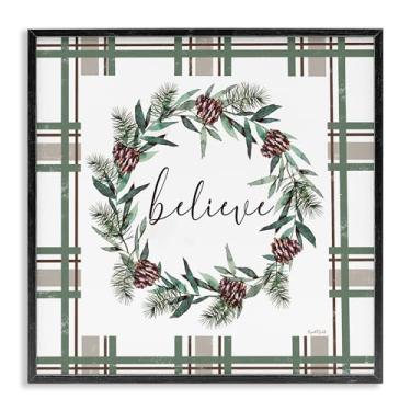 Imagem de Stupell Industries Believe Wreath on Green Plaid Black Framed Giclee Art Design por Elizabeth Tyndall, 17 x 17