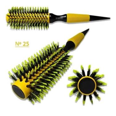 Imagem de Escova De Cabelo Térmica Amarela Cerdas De Javali Mista Madeira Ref. 2