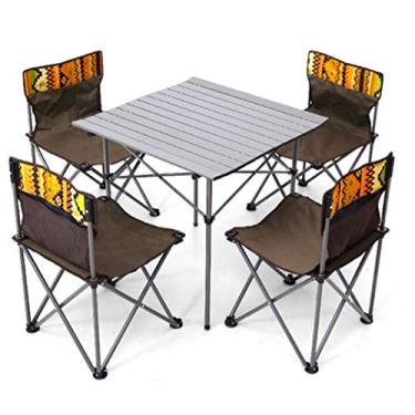 Imagem de Cadeira de acampamento portátil ao ar livre, mesa de piquenique, mesa dobrável, conjunto de 4 cadeiras para acampamento, caminhada, 4 pessoas, ao ar livre, pátio, praia, viagem, com bolsa de