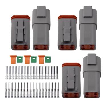 Imagem de OXCANO 3 conjuntos Deutsch 6 pinos DT conector de fio elétrico à prova d'água ST6328-6 com contatos sólidos Deutsch 14-20 AWG e plugues de vedação para caminhão, veículos off-road, marinha, fiação de