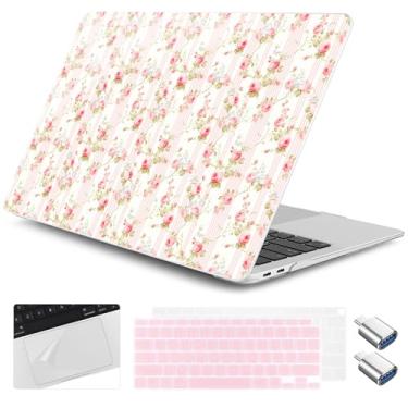 Imagem de Yebiseven Capa para MacBook Air de 13 polegadas M1 2021 2020 2019 2018 modelo A2337/A2179/A1932, capa rígida para laptop com capa de teclado e protetor de trackpad e 2 adaptadores OTG, rosa