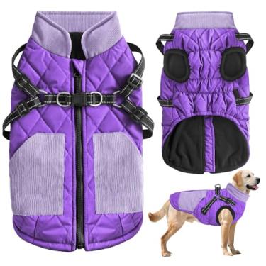 Imagem de Mosucoirl Casacos quentes para cães, roupas para animais de estimação, à prova d'água, refletivas, para inverno, para clima frio, jaquetas de neve, colete para cães pequenos, médios e grandes (roxo, G