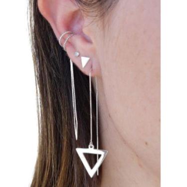 Imagem de Kit 2 Pares Brinco Corrente E Triangulo Pequeno De Prata 925 - Isa Ron