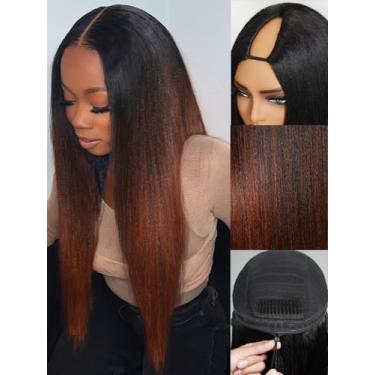 Imagem de KLAIYI Peruca Yaki Lisa em V Cabelo Humano Ombre Castanho avermelhado Atualização U Part Peruca com Raízes Escuras Sem Deixar de Fora Cordão Clipe na Meia Perucas Sem Cola 30S Pronto para Usar e Ir