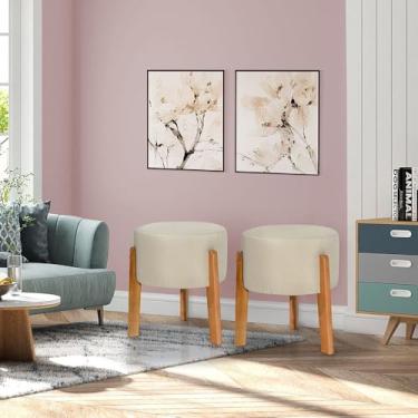 Imagem de Kit 2 Puff Thor Luxo em Linho Bege Decorativo