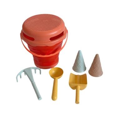 Imagem de MERIGLARE Conjunto de brinquedos de praia para crianças, caixa de areia, brinquedo educacional infantil, portátil, passeio de verão, conjunto de praia, balde, Laranja