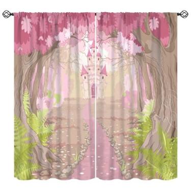 Imagem de Cortinas de castelo mágico de princesa, rosa floral fantasia mundo conto de fadas sonhos arco-íris tratamentos de janela para bebês meninas quarto sala de estar banheiro berçário sala de aula cortinas