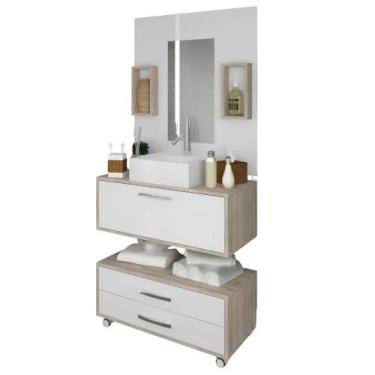 Imagem de Gabinete Para Banheiro Com Cuba 60cm 1 Porta 2 Gavetas Class Branco e 