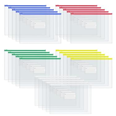 Imagem de D-KINGCHY 30 bolsas transparentes com zíper, envelopes com zíper de poliéster, pastas de plástico com zíper com bolso para etiquetas, sacos de documentos para escritório (33,8 x 24 cm)