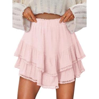 Imagem de Shorts Onlypuff Flowy Ruffle, cintura alta, pêssego, para mulheres