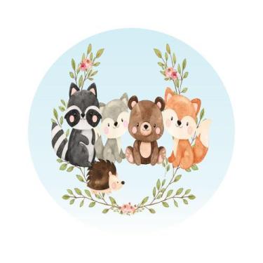 Imagem de Painel de Lona Redondo Florestinha Animais Aquarela - Fabrika de Festa