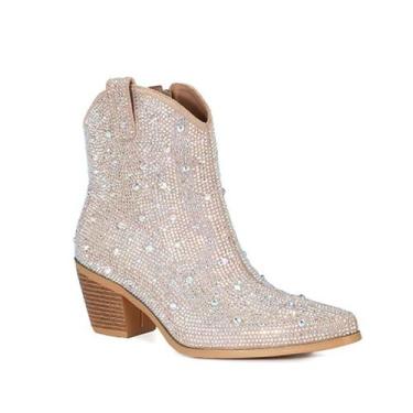 Imagem de Botas femininas FIFSY, strass, estilo ocidental, salto alto