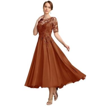 Imagem de Vestido Mãe do Noivo GATMAHE Burnt Orange Lace Tamanho 8
