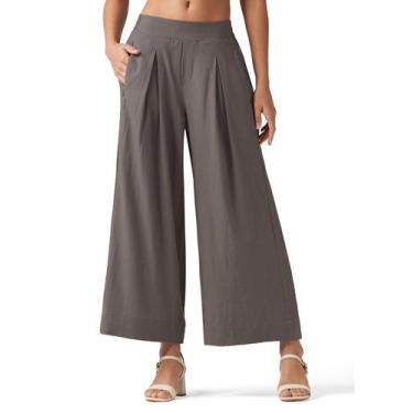 Imagem de Calças femininas Willit Linen, pernas largas, praia, verão, cinza, XS