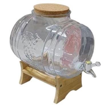 Imagem de Barril Para Cachaça Vinho Licor 5 Litros De Vidro Com Suporte Em Madei