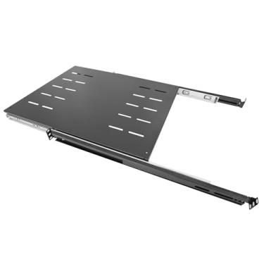Imagem de Bandeja de prateleira deslizante 1U 48 cm, bandeja de prateleira de teclado, com profundidade ajustável de 31,25 a 114,3 cm, bandeja deslizante para rack de servidor/armário, gaveta de puxar de aço