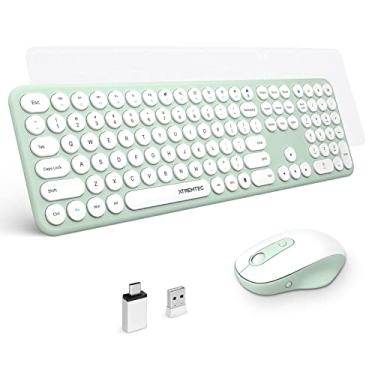 Imagem de Teclado e mouse sem fio, XTREMTEC bonito teclado retrô redondo – Teclado estético silencioso ultrafino de 2,4 GHz para Mac, laptop, PC, desktops (verde macaron)