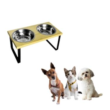 Imagem de Comedouro Elevado Duplo Pé de Ferro P M G Resistente Tigela Inox Cachorro Gato Cães Pet Ração Água(P)