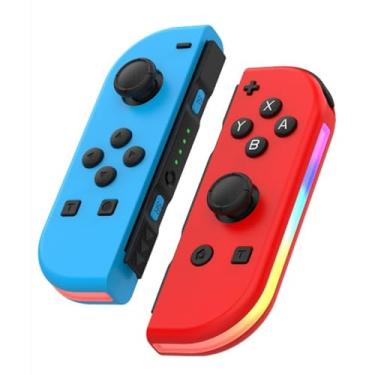 Imagem de Waillynice Controle RGB sem fio para Switch/OLED, sensor de movimento de vibração, Bluetooth, tipo C, 12 opções de cores (azul vermelho)