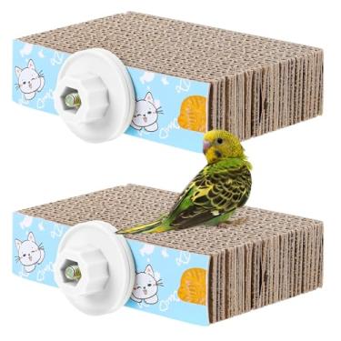 Imagem de ElevateTech 2 peças de brinquedo para mastigar pássaros, gaiola de papagaio, poleiro, plataforma de papelão, suporte para gaiola, pássaros, plataforma de descanso, suporte de papagaio, playground
