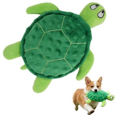 Imagem de PandySarp Brinquedo de pelúcia de tartaruga marinha estridente – durável, brinquedo de mastigar interativo sem enchimento para cães pequenos – alivia a ansiedade e a dentição – mantém os filhotes