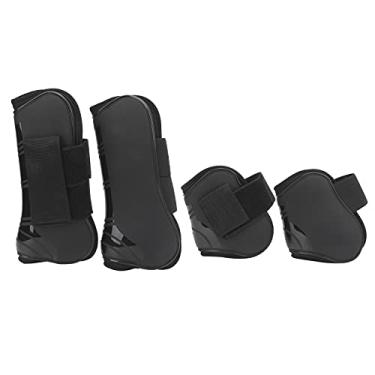 Imagem de Tnfeeon 4 peças de botas de tendão de cavalo de poliuretano preto ajustável na frente e na parte inferior das botas de perna de cavalo para cavalo e pôneis, protetor de treinamento de exercícios (G)