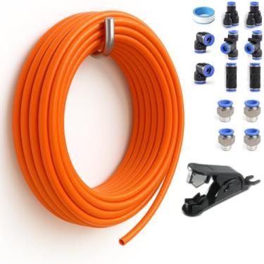Imagem de Sctihwelire Kit de tubulação de ar PU 6 mm OD x 4 mm ID – Mangueira flexível vermelha de 10 m com encaixes de pressão para conectar, cortador de tubo – Kit de linha de ar pneumático para compressor